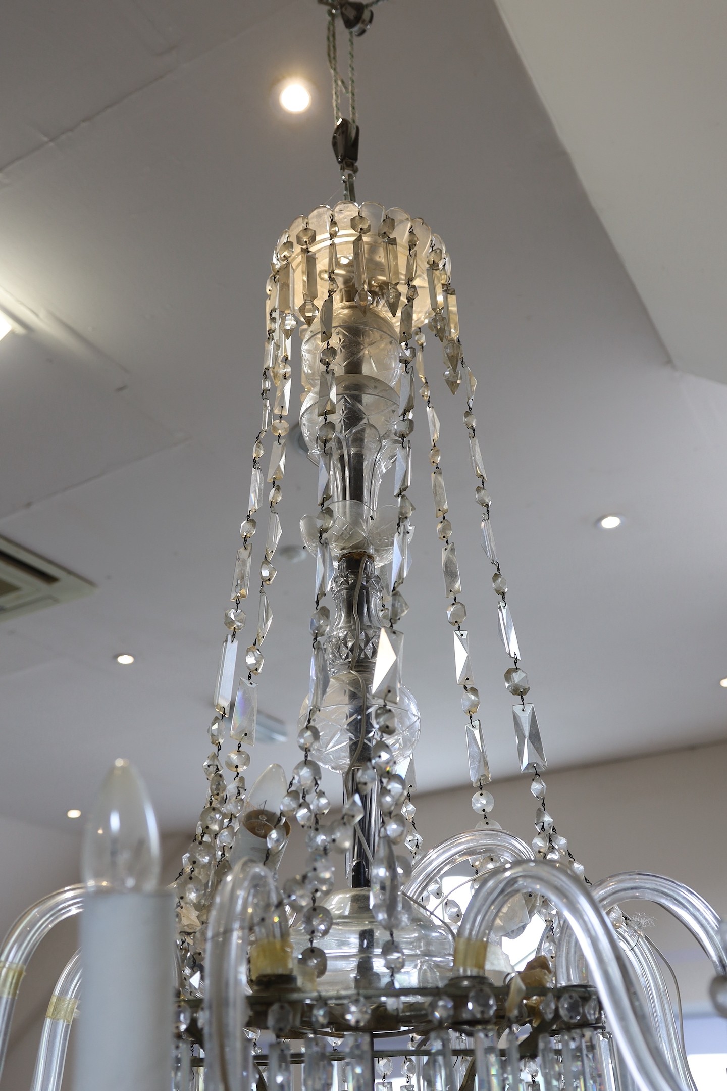 An early 20th century cut glass eight light electrolier, overall drop 105cm diameter 100cm